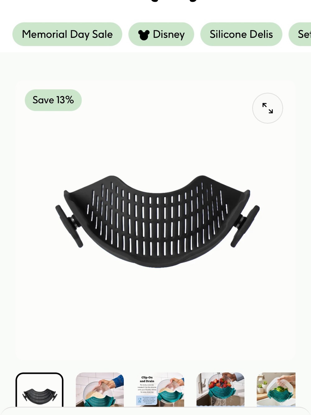 Collapsible Silicone Sink Strainer Colander - Black